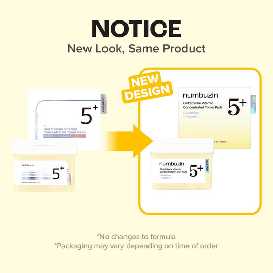 No.5 Vitamin-Niacinamide Concentrated Pad, Daily Double-Sided Facial Pads with Glutathione, PHA & LHA for a Fresh, Radiant-Looking Skin Finish 180 Ml (70 Pads)