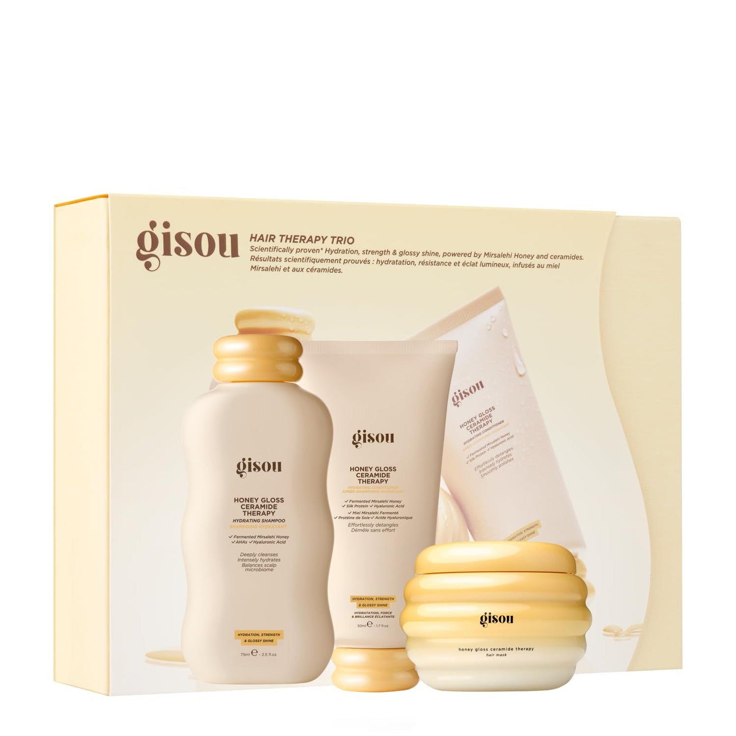 Honey Gloss Hair Therapy Trio - Mini Shampoo, Mini Hair Mask and Mini Conditioner for Smoother, Stronger and Glossier Hair