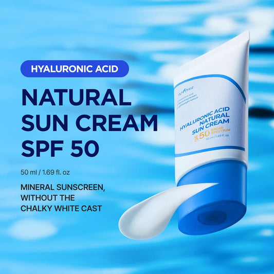 Hyaluronic Acid Natural Suncream SPF 50, Mineral Sunscreen, Gentle Tone-Up Effect, Hydrating Daily Sun Cream, Sensitive Skin Friendly, Korean Skincare, 50Ml
