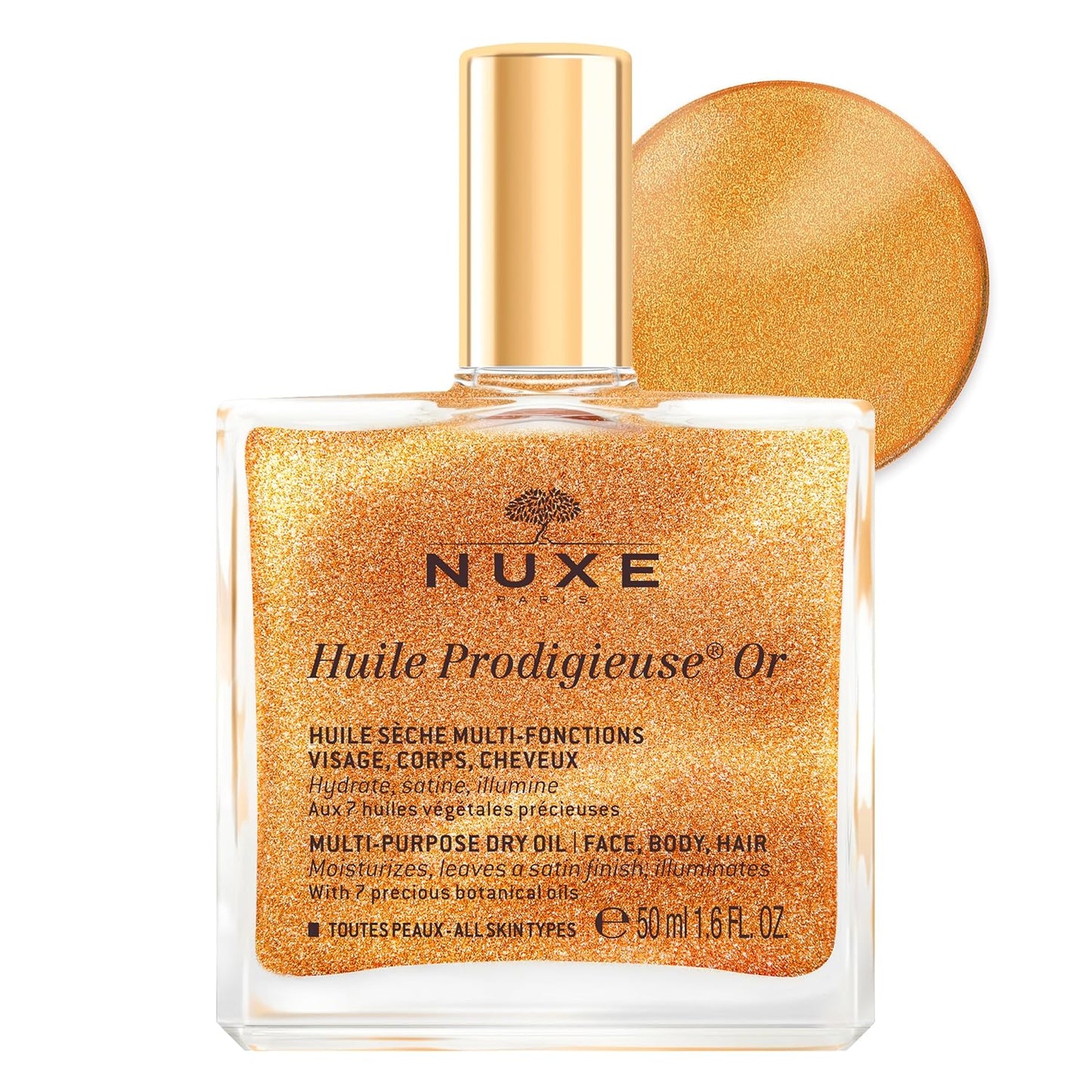 Huile Prodigieuse Shimmer Multi-Purpose Dry Oil - Luxurious Radiant Glow and Hydration for Face, Body & Hair