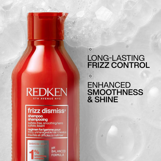 Redken Frizz Dismiss Shampoo for Frizzy Hair - Provides Smoothness & Shine, Weightless Frizz Control, Sulfate-Free