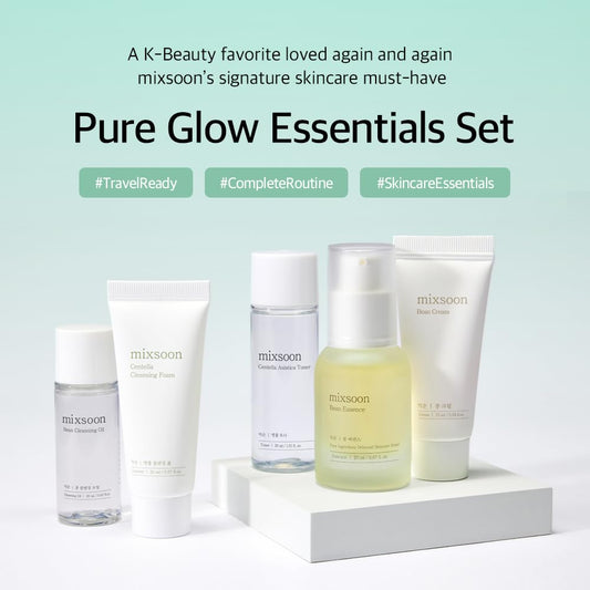 Pure Glow Essentials Set - 5-Step Skincare Kit - Travel Kit, Travel Size Kit, Hydrating Skincare Gift Set (15Ml*1+20Ml*3+30Ml*1) Korean Glass Skin Care
