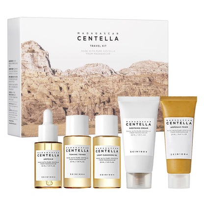 Centella Travel Kit, Korean Skin Care Set with Toner, Moisturiser, Serum, Cleansing Oil & Cleanser, Travel Size Set with Madagascar Centella, Sensitive Skin, Perfect for Travel Beauty & Gifts
