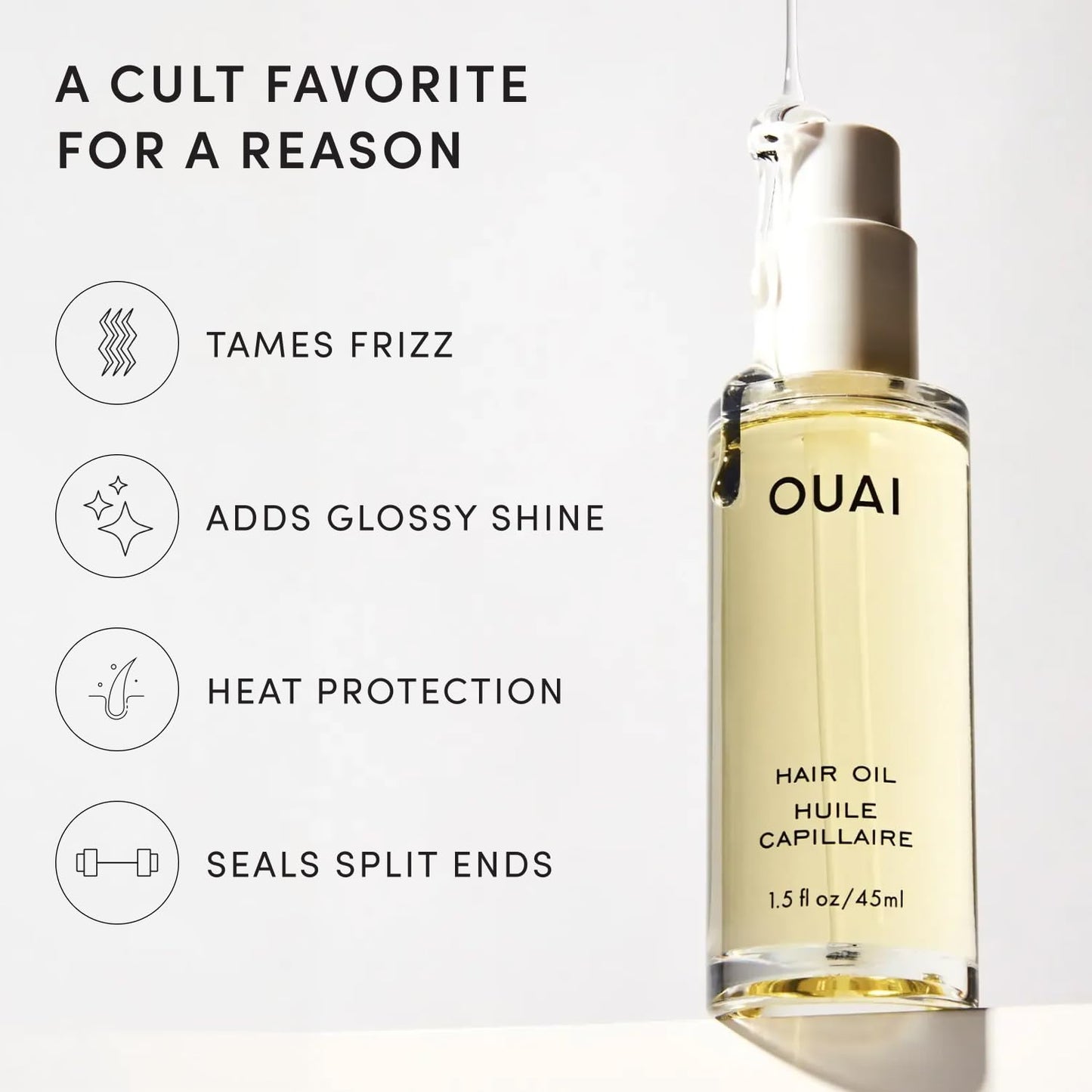 Hair Oil - Hair Heat Protectant Oil for Frizz Control - Adds Shine and Smooths Split Ends - Color Safe Formula - Paraben, Phthalate and Sulfate Free (1.5 Fl Oz)
