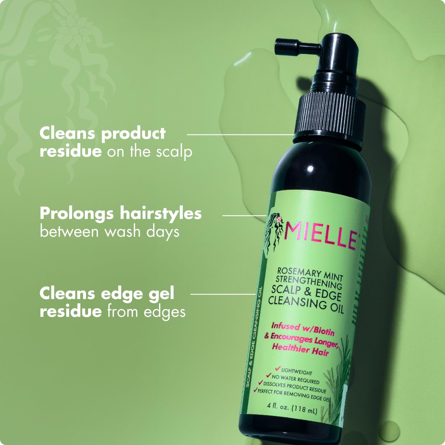 Rosemary & Mint Scalp & Edge Cleansing Hair Oil - No-Rinse Scalp Cleanser for Product Build up - Prolongs Hairstyles between Wash Days & Encourages Longer, Healthier Hair (4 Oz)