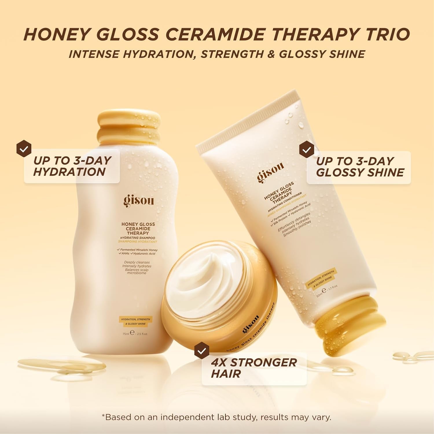 Honey Gloss Hair Therapy Trio - Mini Shampoo, Mini Hair Mask and Mini Conditioner for Smoother, Stronger and Glossier Hair