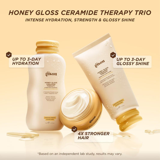Honey Gloss Hair Therapy Trio - Mini Shampoo, Mini Hair Mask and Mini Conditioner for Smoother, Stronger and Glossier Hair