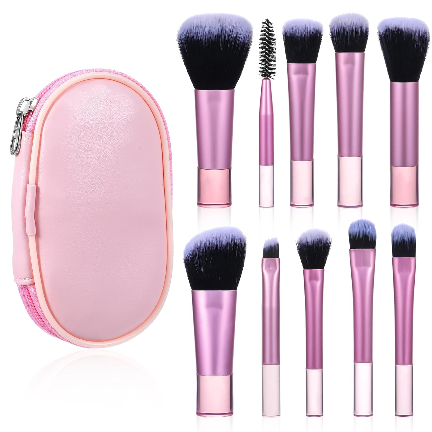 10 Pcs Travel Makeup Brush Set, Mini Portable Cosmetic Brushes with Case for Foundation, Eyeshadow, Highlight, Contour, Blush & Concealer