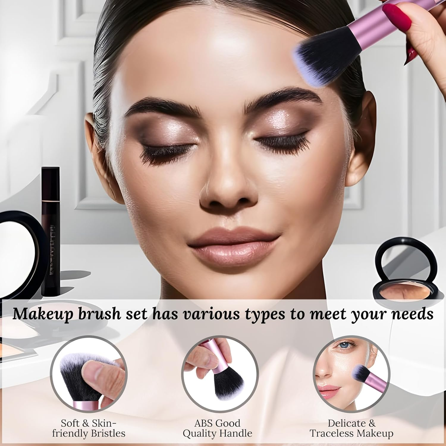 10 Pcs Travel Makeup Brush Set, Mini Portable Cosmetic Brushes with Case for Foundation, Eyeshadow, Highlight, Contour, Blush & Concealer