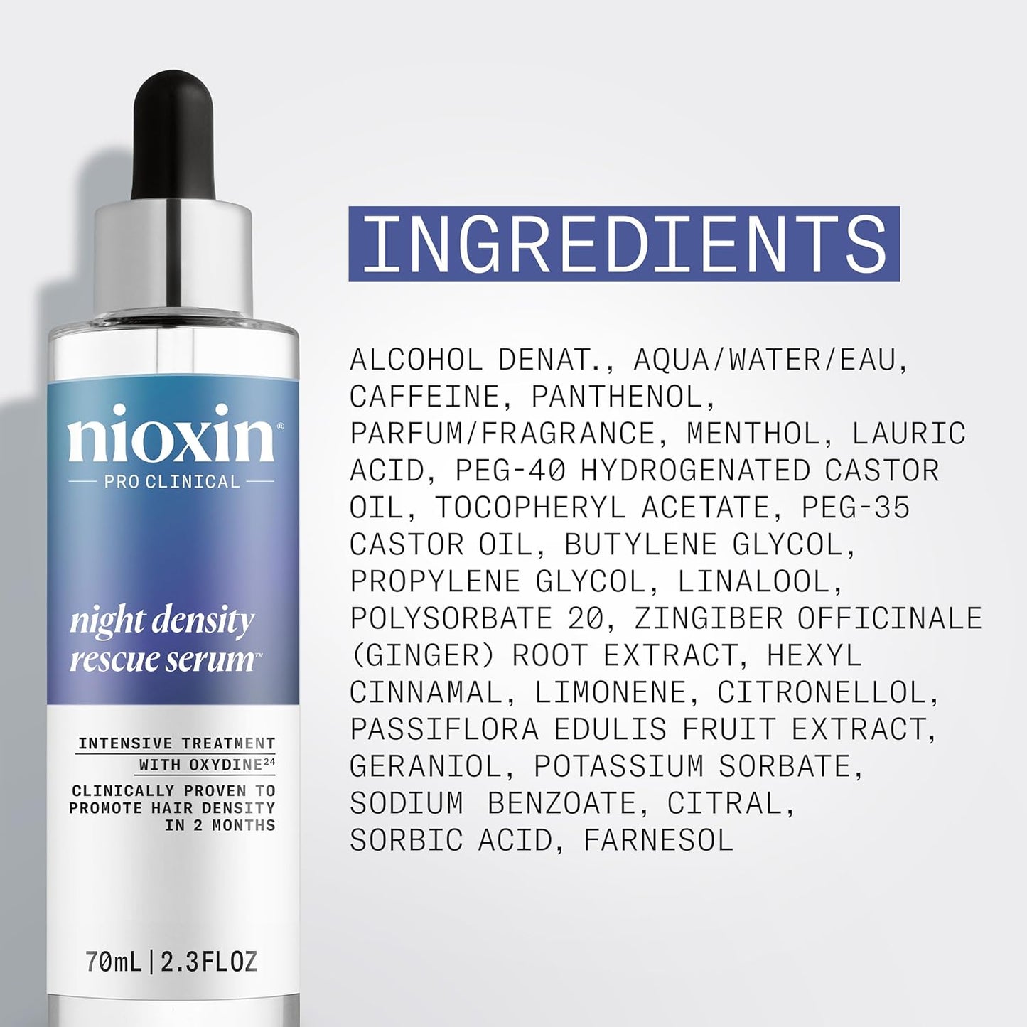 Night Density Rescue Serum | Overnight Hair Thickening Serum | Protects against Hair Breakage | Intensive Treatment with Oxydine | 2.4 Fl Oz.