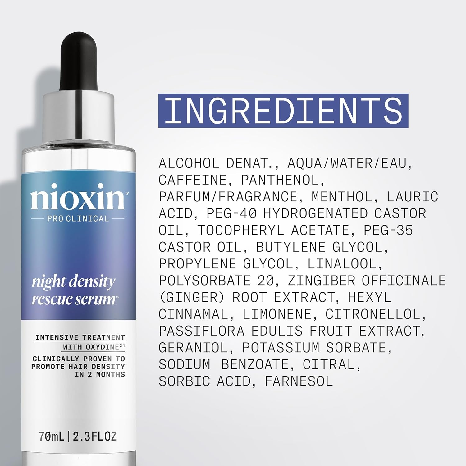Night Density Rescue Serum | Overnight Hair Thickening Serum | Protects against Hair Breakage | Intensive Treatment with Oxydine | 2.4 Fl Oz.