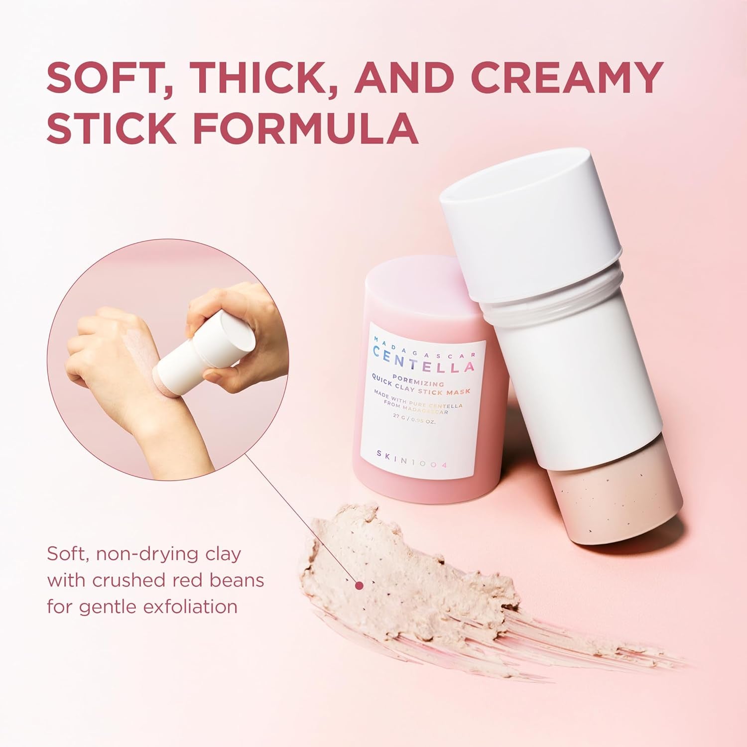 Poremizing Quick Clay Stick Mask, Face Mask Skincare for Pore Minimizing, Facial Clay Mask with Centella, Pore Minimizer for Sebum Control, Pink Mud Mask, Korean Skin Care, 0.95 Oz / 27G