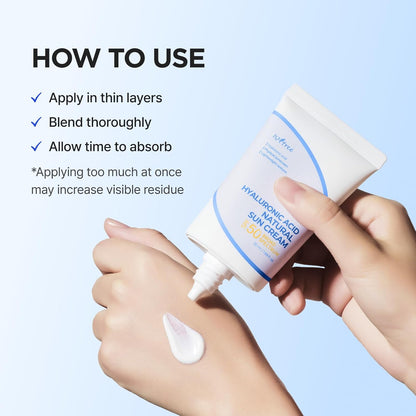 Hyaluronic Acid Natural Suncream SPF 50, Mineral Sunscreen, Gentle Tone-Up Effect, Hydrating Daily Sun Cream, Sensitive Skin Friendly, Korean Skincare, 50Ml