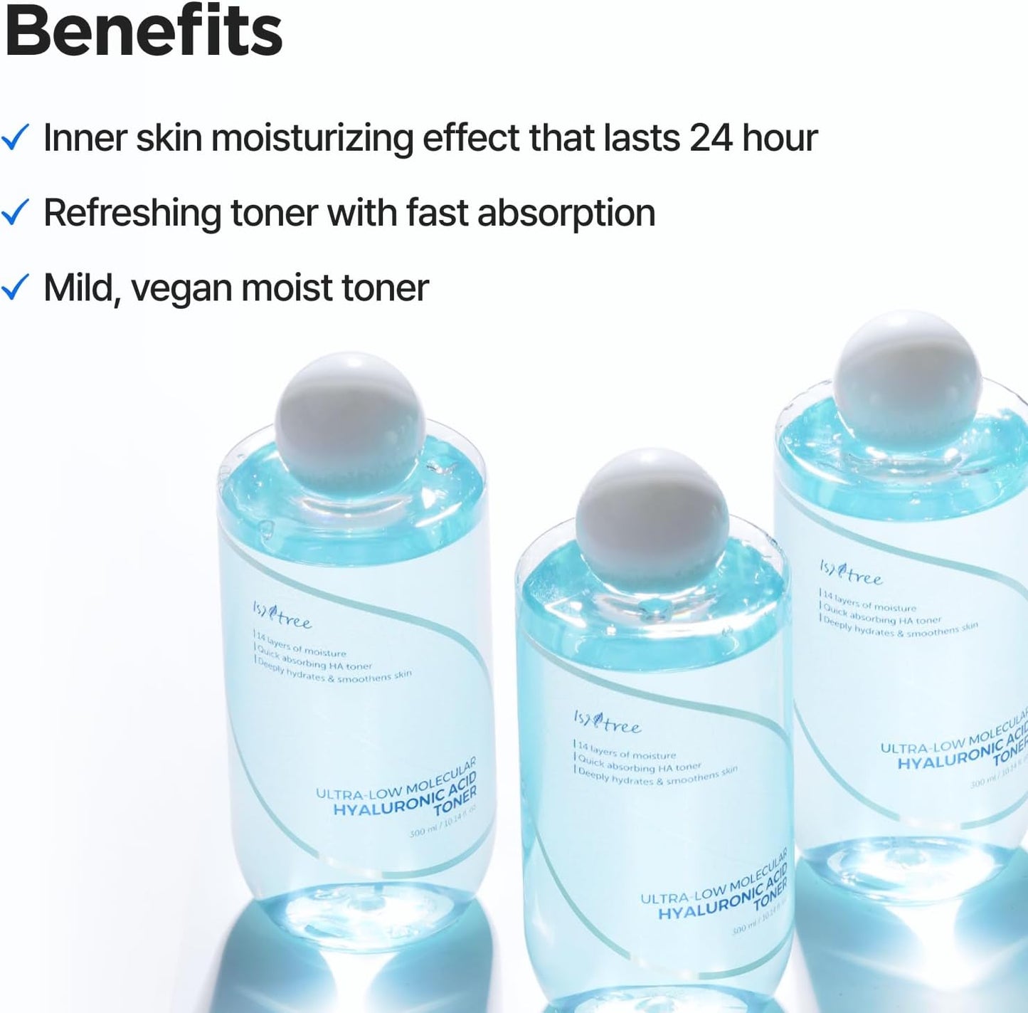 Ultra-Low Molecular Hyaluronic Acid Toner 300Ml, 10.14 Fl.Oz | Korean Skincare | Quick Absorbing | Deep Hydration & Skin Smoothing | Vegan & Fragrance-Free