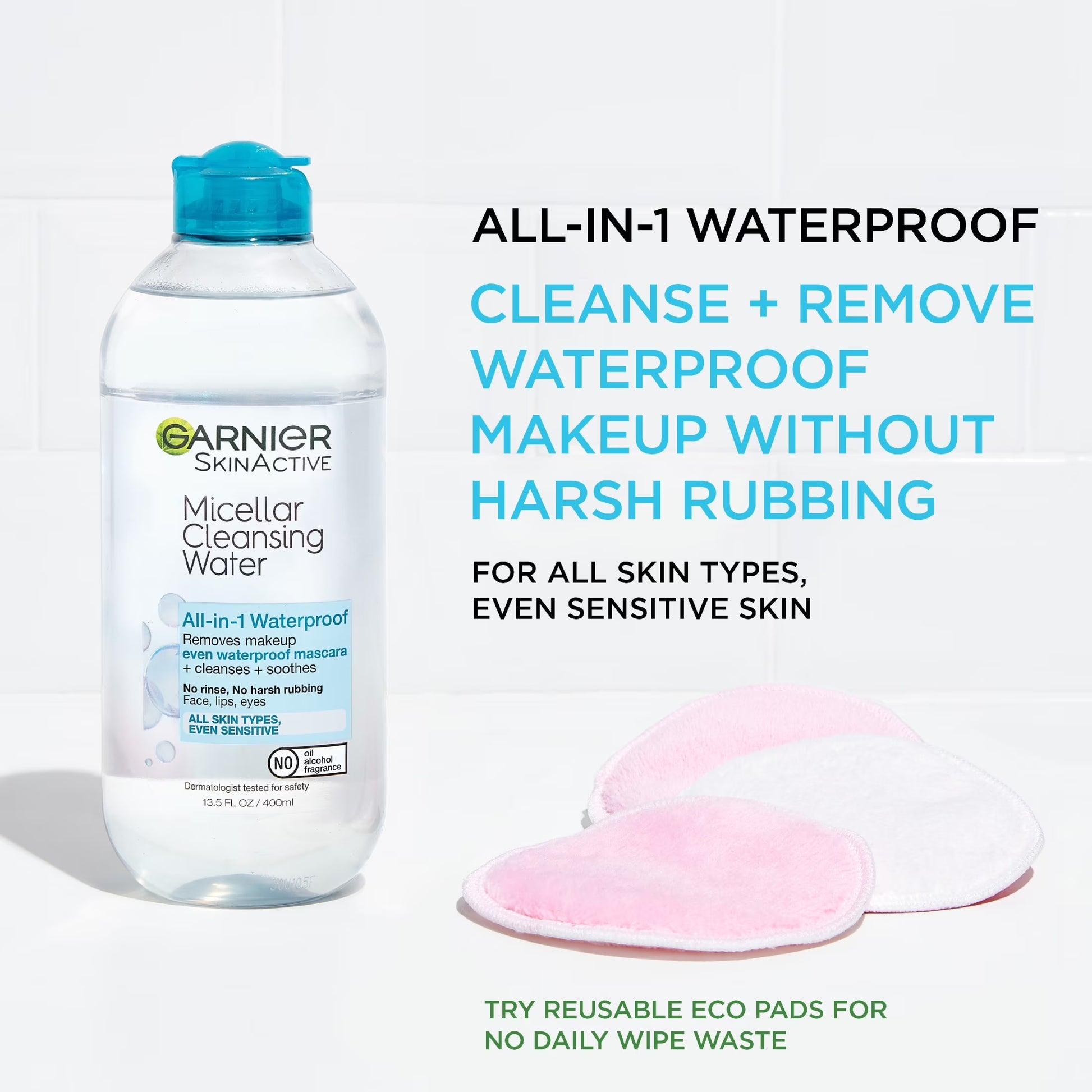 Skinactive Micellar Cleansing Water All in 1 Waterproof Makeup Remover, Face Cleanser, 13.5 Fl Oz