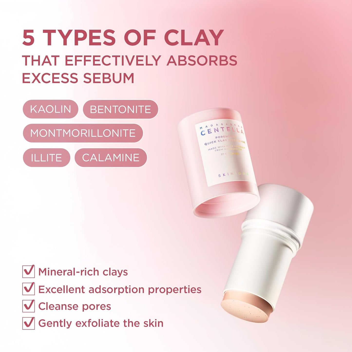 Poremizing Quick Clay Stick Mask, Face Mask Skincare for Pore Minimizing, Facial Clay Mask with Centella, Pore Minimizer for Sebum Control, Pink Mud Mask, Korean Skin Care, 0.95 Oz / 27G