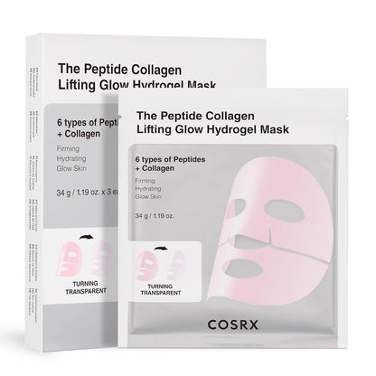 Pink Peptides Collagen Lifting Glow Hydrogel Face Masks Skincare 3 EA, Collagen Face Mask, Travel Essentials, Overnight Face Mask, Korean Skincare