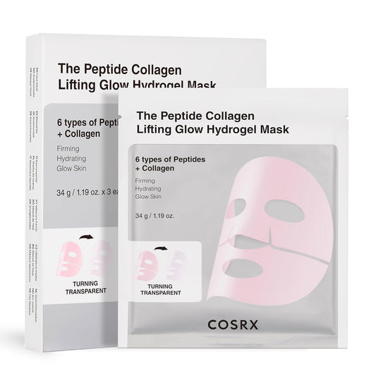 Pink Peptides Collagen Lifting Glow Hydrogel Face Masks Skincare 3 EA, Collagen Face Mask, Travel Essentials, Overnight Face Mask, Korean Skincare