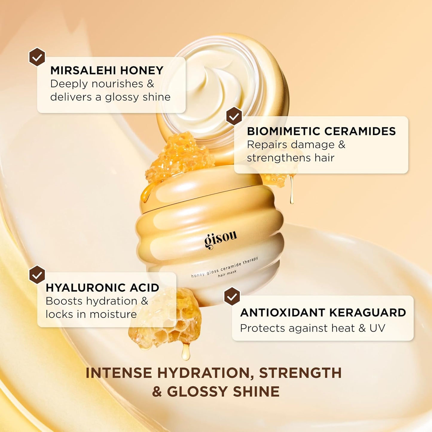Honey Gloss Ceramide Therapy Hair Mask Mini – Deep Repair & Hydration with Mirsalehi Honey, Ceramides & Hyaluronic Acid, 2.5 Fl Oz