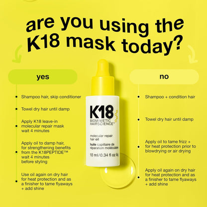 K18 Molecular Repair Hair Oil, Weightless Oil for Stronger, Healthier Hair, Suitable for All Hair Types