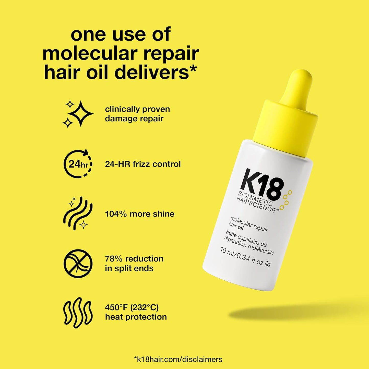 K18 Molecular Repair Hair Oil, Weightless Oil for Stronger, Healthier Hair, Suitable for All Hair Types