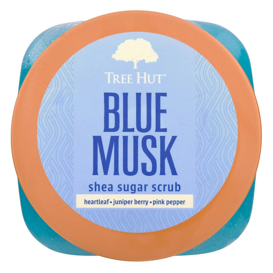 Blue Musk Body Scrub, Exfoliating & Hydrating Sugar Scrub with Shea Butter & Essential Oils, Smooth Skin, Body Exfoliator for All Skin Types, Self Care Gifts for Women, Vegan, 18 Oz