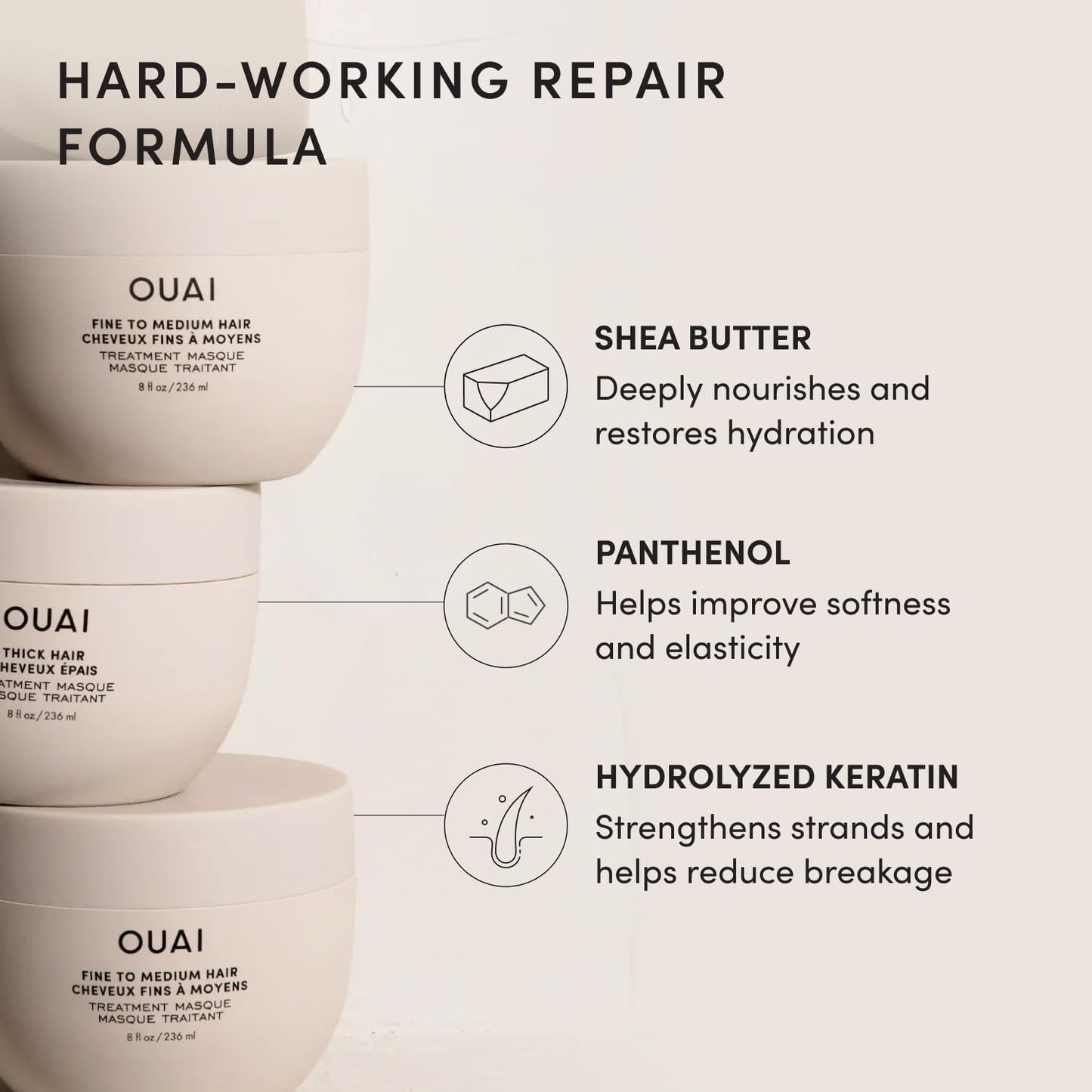 Fine to Medium Hair Treatment Masque - Mask for Hair Repair, Hydration and Shine - with Shea Butter, Keratin and Panthenol - Paraben, Phthalate and Sulfate Free (3.4 Oz)