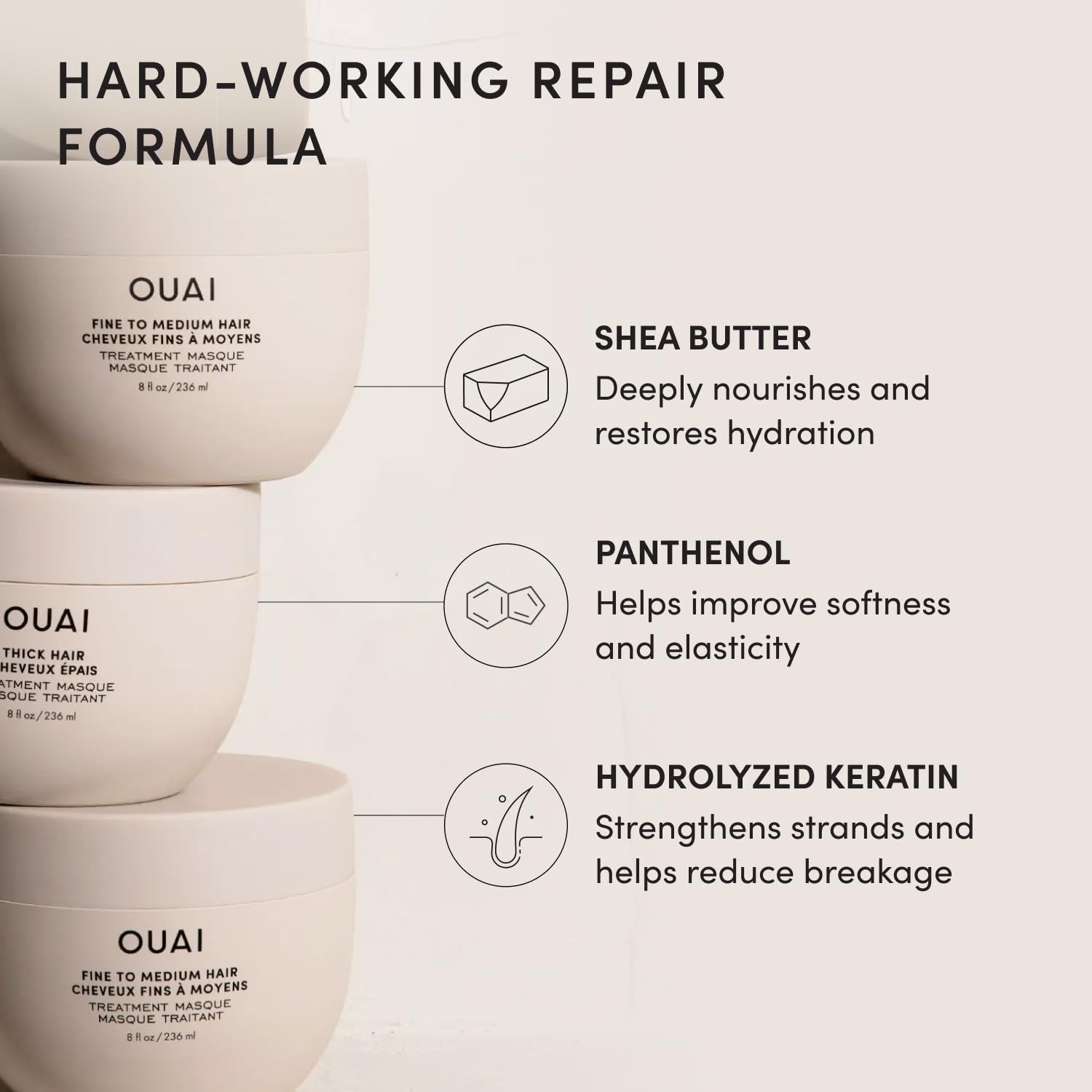 Fine to Medium Hair Treatment Masque - Mask for Hair Repair, Hydration and Shine - with Shea Butter, Keratin and Panthenol - Paraben, Phthalate and Sulfate Free (3.4 Oz)