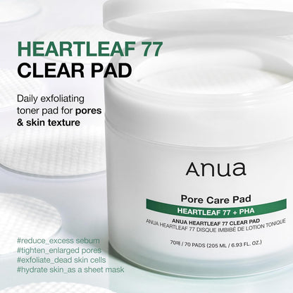 Heartleaf 77 Toner Pads, Daily Exfoliating Toner Pad for Skin Texture with Centella & PHA, Dual-Textured Pore Pads for Sensitive Skin, Non-Comedogenic, Korean Skin Care, 70 Pads