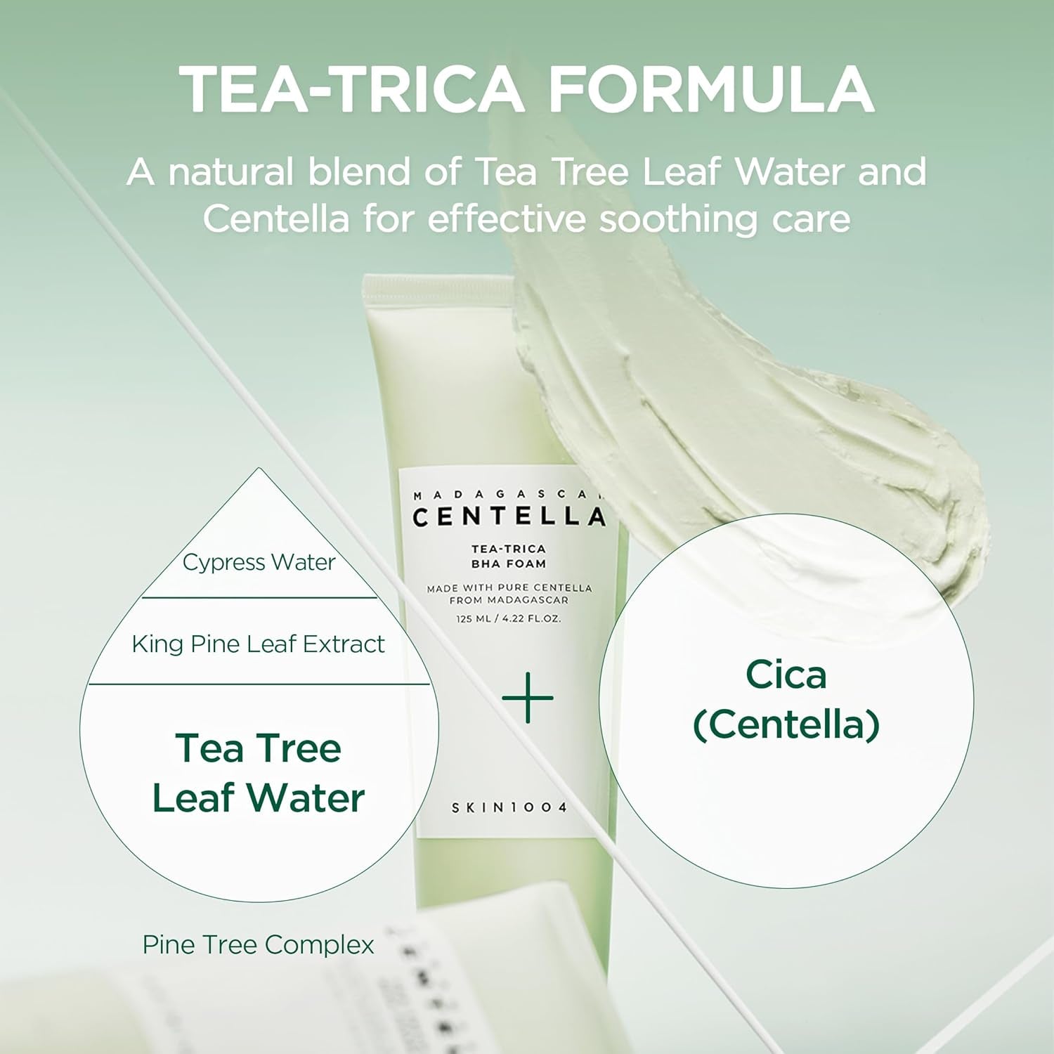 Tea-Trica BHA Foam, Makeup Remover with Centella Asiatica & Tea Tree, Korean Face Cleanser for Oil & Sebum Balance, Cleansing Foam for Clearing Impurities, Korean Skin Care, 4.22 Fl.Oz /125Ml