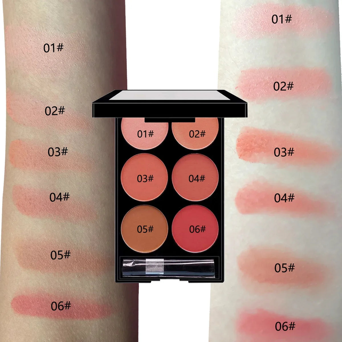 6-Color Blush and Contouring All-In-One Palette, Pearlescent Matte Powder Makeup Palette