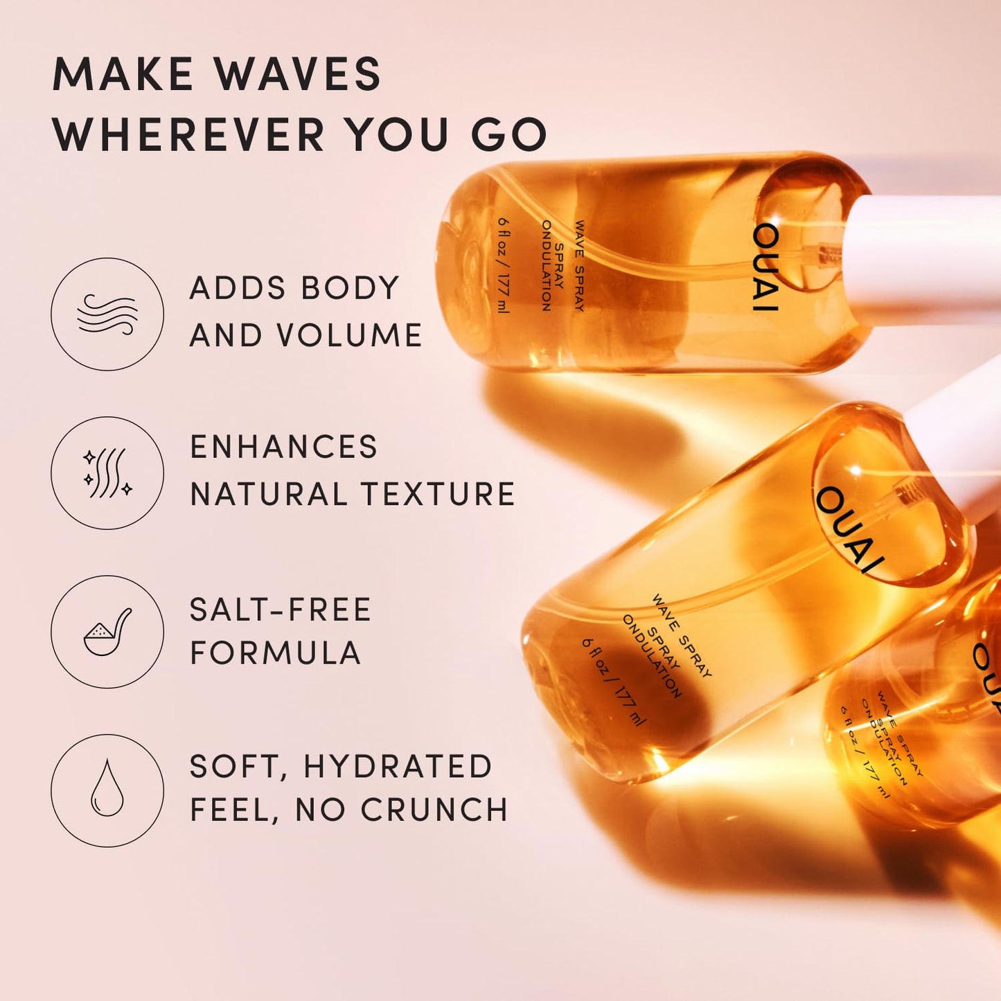 Wave Spray - Texture Spray for Hair with Coconut Oil & Rice Protein - Adds Texture, Volume & Shine for Beach Waves - Paraben Free, Safe for Color & Keratin-Treated Hair (6 Fl Oz)