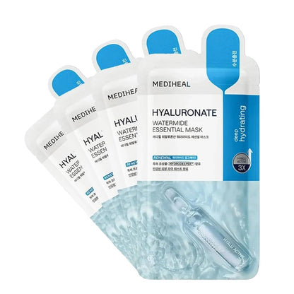Best Korean Hyaluronate Watermide Essential Face Mask - Hydrating and Moisturizing Sheet Masks with Hyalu Active 3X for All Skin Types (10 Count)