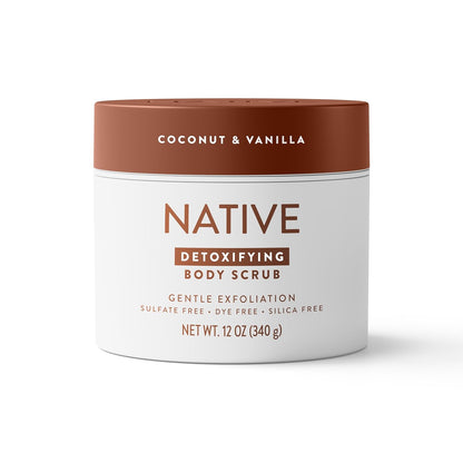 Native Coconut & Vanilla Exfoliating Body Scrub for Women & Men, 1 Wash to Soft, Smooth Skin, Gently Exfoliates Even Sensitive Skin, Clean Formula, Enhances Skin Radiance, Free of Silica, 12 Oz