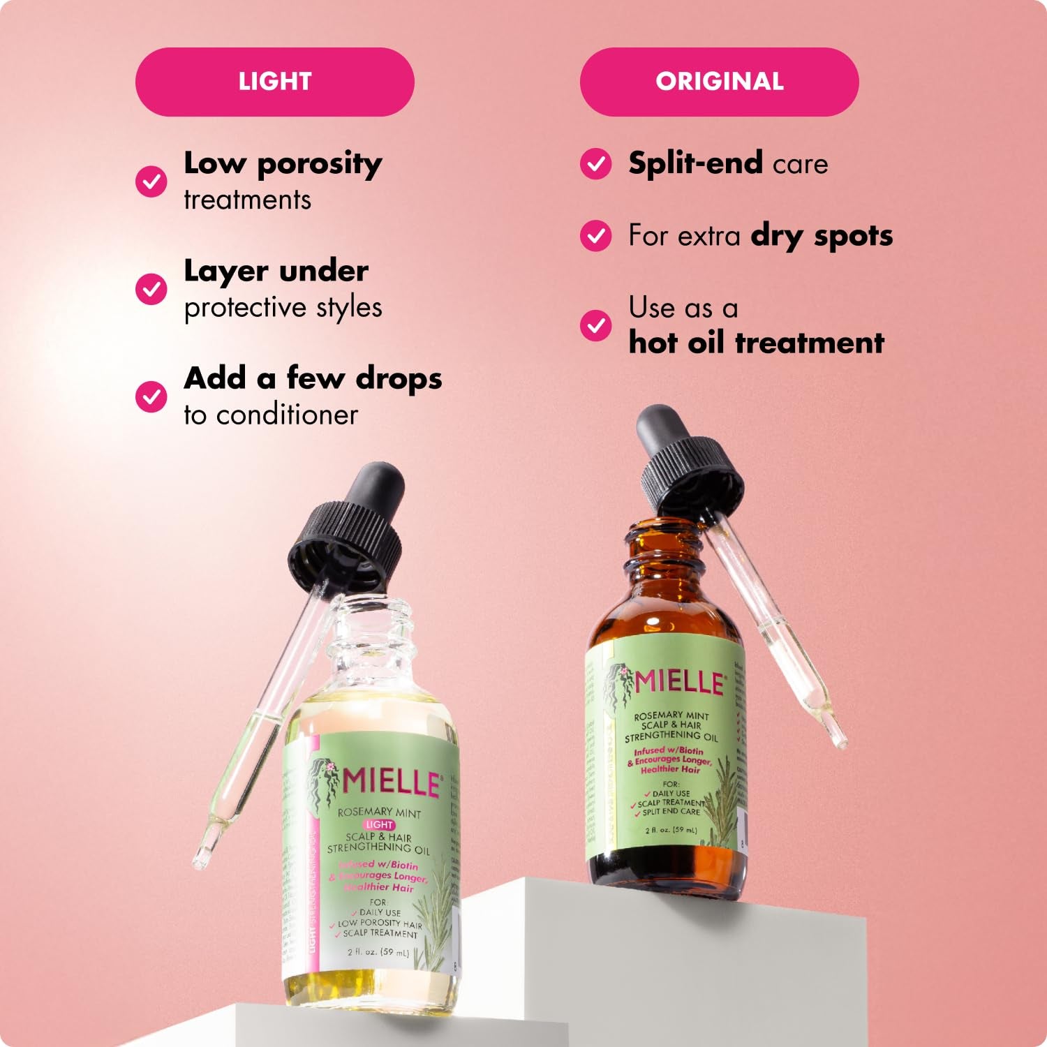 Rosemary & Mint Light Hair Oil, Split Ends & Dry Scalp Treatment - Infused with Biotin & Essential Oils for Strengthening, Soothing, Moisturizing & Encouraging Longer Hair (2 Oz)