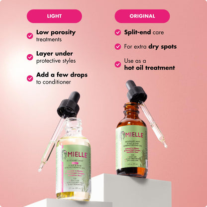 Rosemary & Mint Light Hair Oil, Split Ends & Dry Scalp Treatment - Infused with Biotin & Essential Oils for Strengthening, Soothing, Moisturizing & Encouraging Longer Hair (2 Oz)