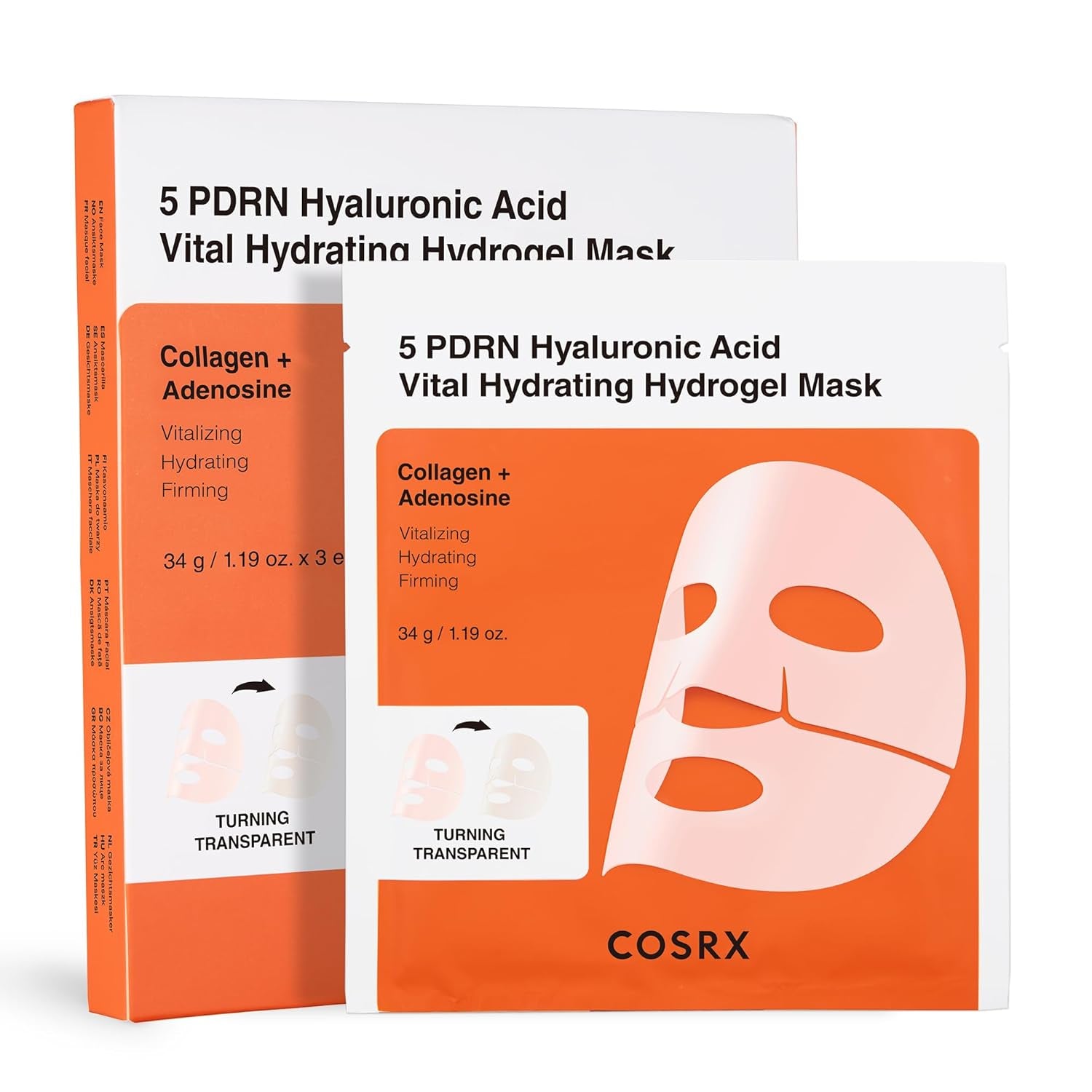 5 PDRN Hyaluronic Acid Vital Hydrating Hydrogel Mask, Overnight Hydrogel Face Mask for Glass Glow Skin & Firming with Salmon DNA, Centella PDRN, Travel Essential, Korean Skin Care (34G X 3Ea)