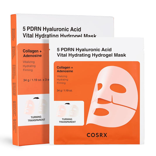 5 PDRN Hyaluronic Acid Vital Hydrating Hydrogel Mask, Overnight Hydrogel Face Mask for Glass Glow Skin & Firming with Salmon DNA, Centella PDRN, Travel Essential, Korean Skin Care (34G X 3Ea)