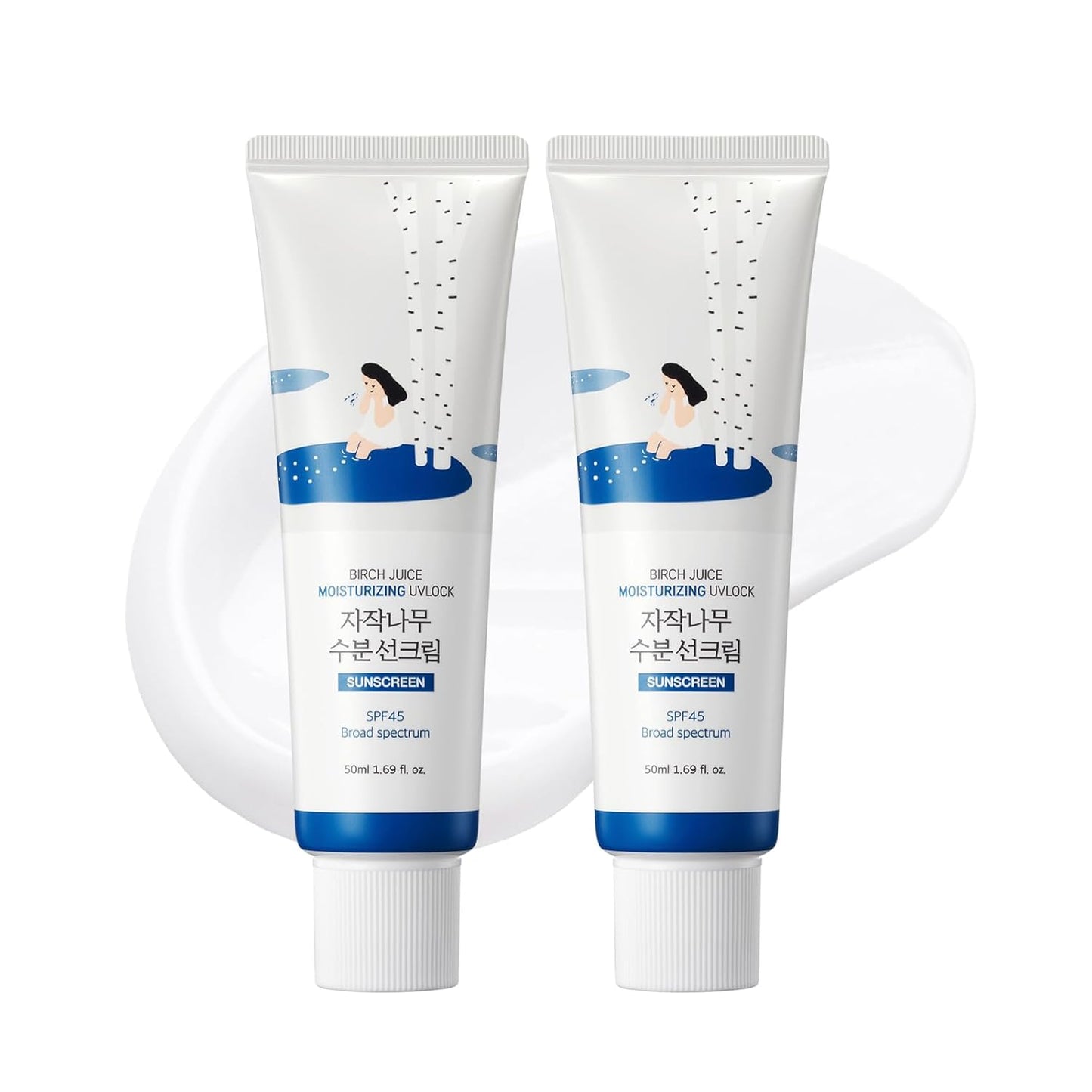 Birch Juice Moisturizing UV LOCK SPF 45, 1.69 Fl Oz, Hydrating Lotion-Like Lightweight Glow Sunscreen for Sensitive Skin, No White Cast, Fragrance-Free, Protector Solar, Korean Sunscreen