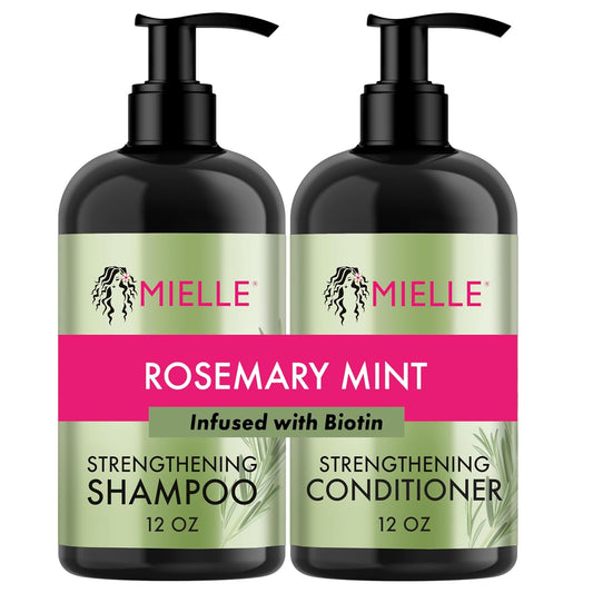 Rosemary Mint Strengthening Shampoo and Conditioner Infused with Biotin, Cleanses and Helps Strengthen Weak and Brittle Hair, 12 Ounces