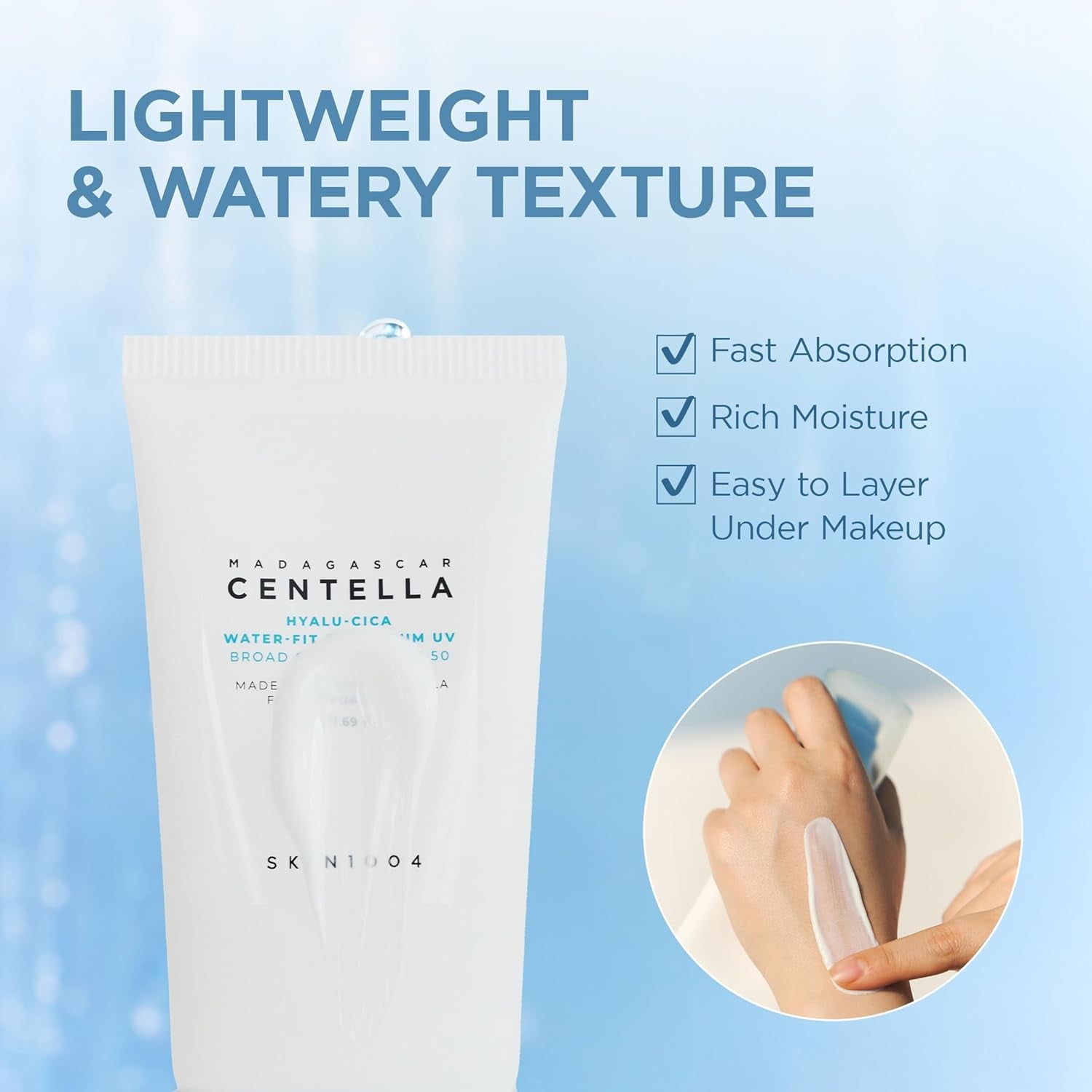 Centella Hyalu-Cica Water-Fit Sun Serum UV, Korean Sunscreen SPF 50, Centella Sunscreen, Travel Essentials, Sunscreen with Hyaluronic Acid, No White Cast, Korean Skin Care, 1.69 Fl.Oz / 50Ml