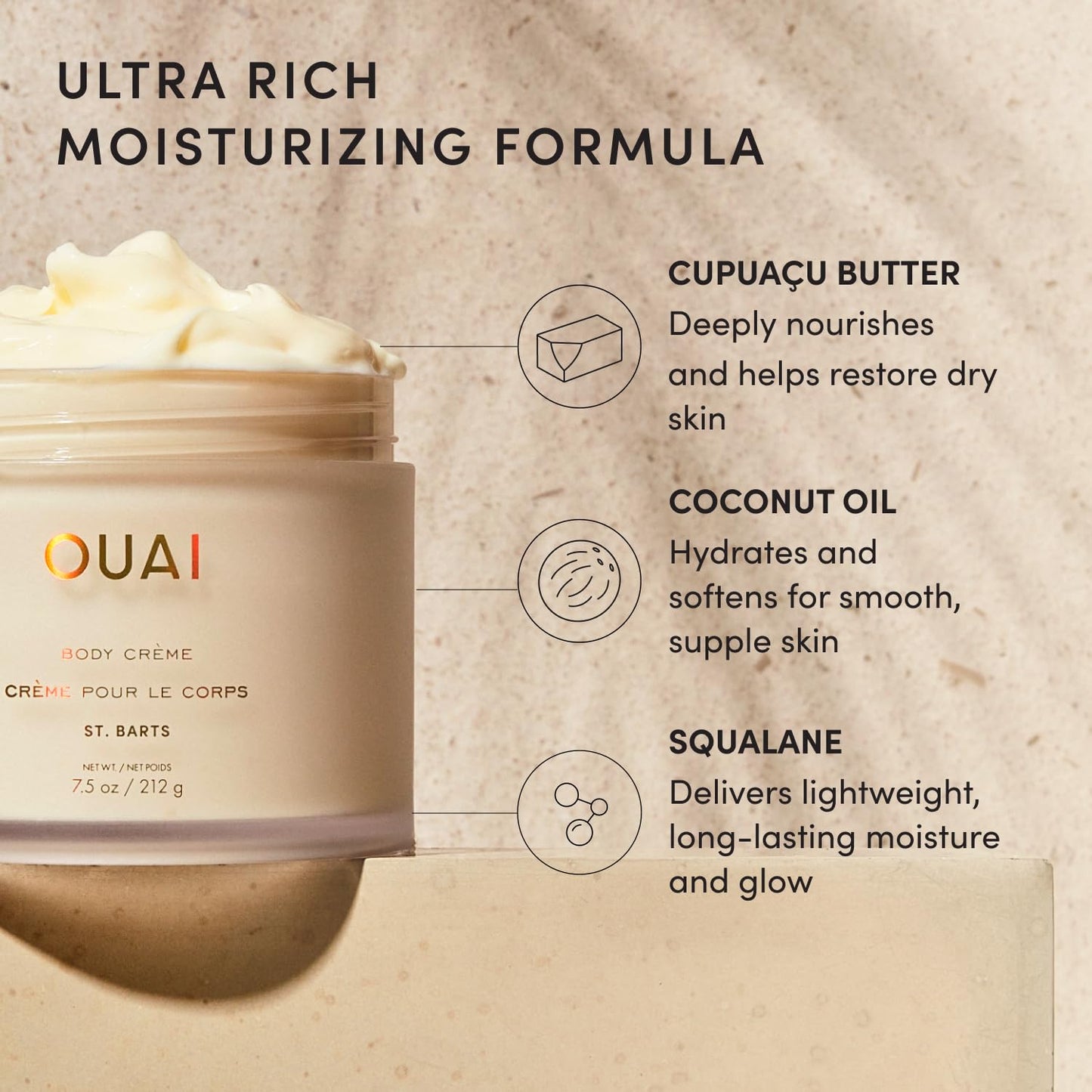 Body Cream, St. Barts - Hydrating Whipped Body Cream with Cupuaçu Butter, Coconut Oil and Squalane - Softens Skin and Delivers Healthy-Looking Glow - Sulfate-Free Skin Care (7.5 Oz)