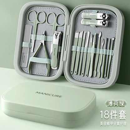2024 New 18 in 1 Professional Manicure Set Stainless Steel Nail Clippers Set Idea Packing Manicure Kits Scissors Makeup Tools