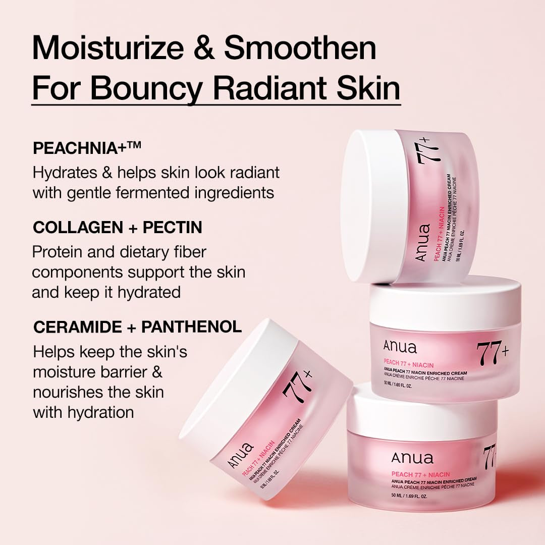 Peach Niacinamide Cream, Hydrating Face Moisturizer with Collagen, Vitamin B12, Ceramide & Panthenol, Barrier Repair for Dry Skin, Glowing Glass Skin, Korean Skincare, 1.69 Fl.Oz.