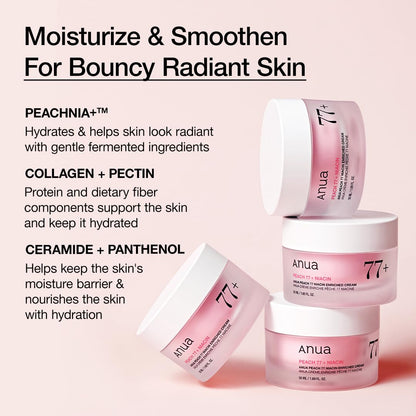 Peach Niacinamide Cream, Hydrating Face Moisturizer with Collagen, Vitamin B12, Ceramide & Panthenol, Barrier Repair for Dry Skin, Glowing Glass Skin, Korean Skincare, 1.69 Fl.Oz.
