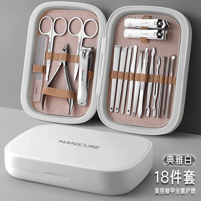 2024 New 18 in 1 Professional Manicure Set Stainless Steel Nail Clippers Set Idea Packing Manicure Kits Scissors Makeup Tools