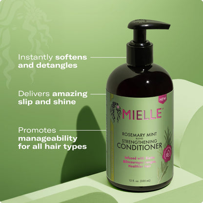 Rosemary Mint Strengthening Shampoo and Conditioner Infused with Biotin, Cleanses and Helps Strengthen Weak and Brittle Hair, 12 Ounces