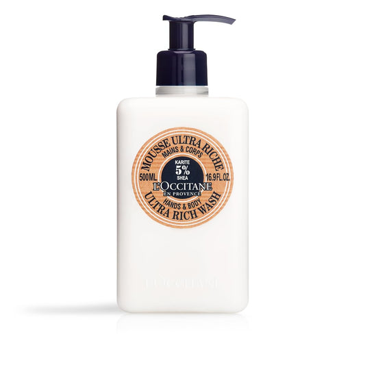 L'OCCITANE Shea Hands & Body Ultra Rich Wash: Cleanse, Soften, Gentle Foaming Cream, Classic Shea Scent, Prevent Dryness, with 5% Shea Butter