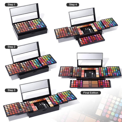 Professional Big Makeup Kit for Teens Girls & Women Full Kit, Beauty Case with Beginner Cosmetics Sets, All-In-One Make up Gift Box with Lipgloss, Eyeshadow,Blush,Highlight,Brow&Liner Pens,Brush,Etc