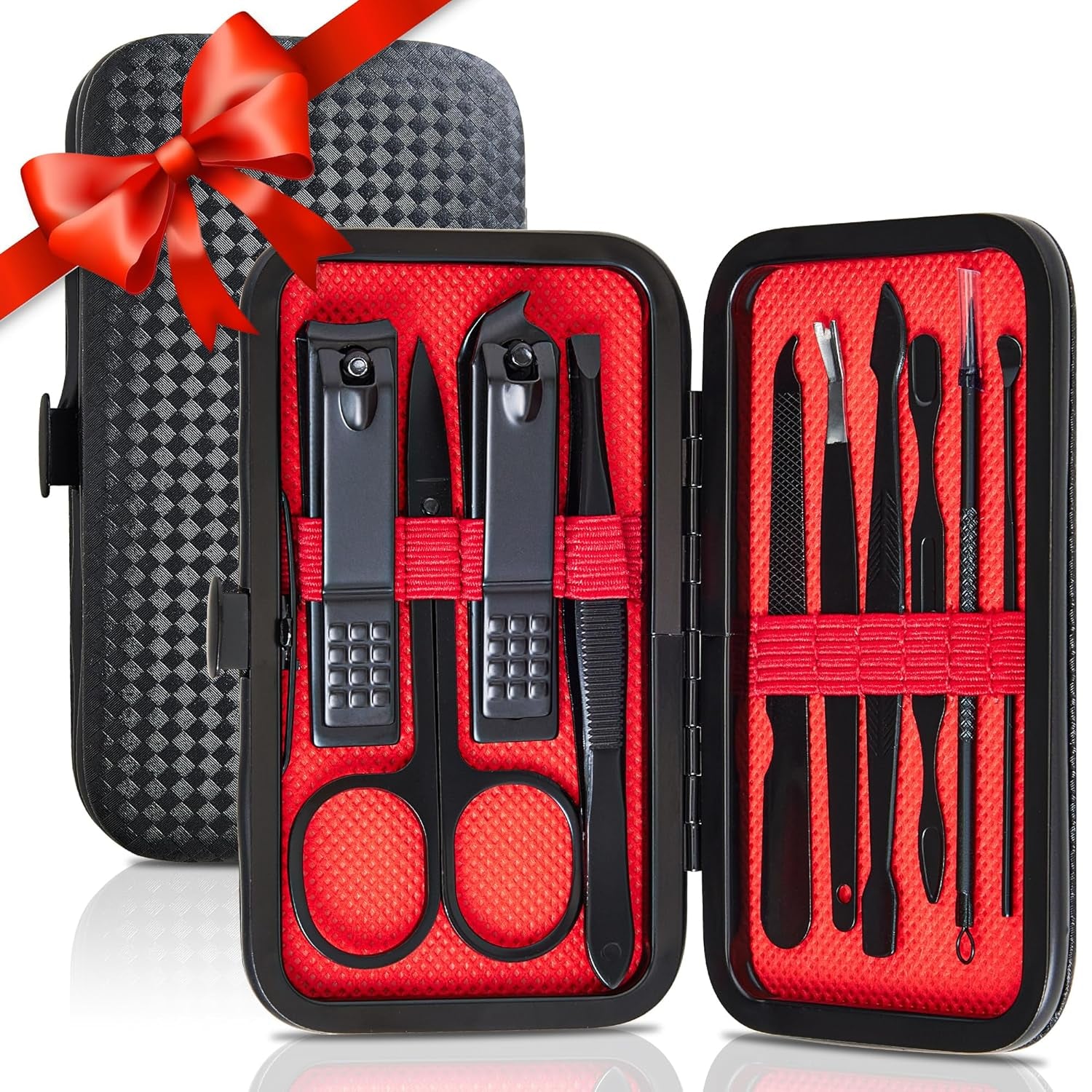Manicure Set 10 in 1 Mens Gifts Travel Nail Clippers Set for Him, Mens Grooming Manicure Kit Pedicure Tools for Men Women Girls Boys Parents Husband Wife with Black Leather Case